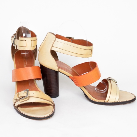 Rebecca Minkoff Orange Sandals Strappy Stacked Heels 10M - Picture 3 of 14